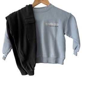 H&M Light Blue Kids Crew Sweatshirt & Grey Joggers Matching Set 4T